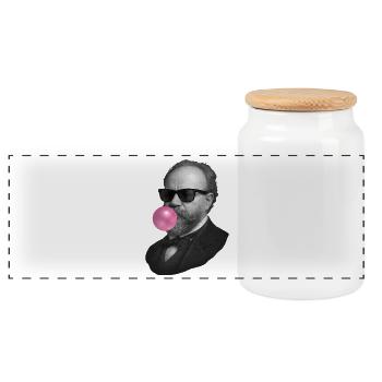 Black and white dandy with pink bubble - Panoramic Cookie Jar with Wooden Lid - white - Front