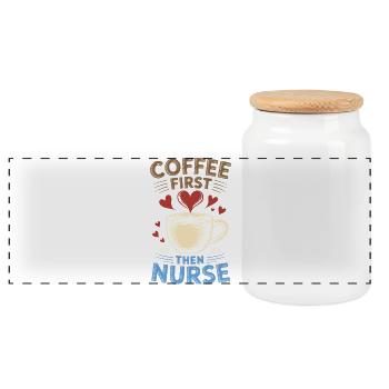 D’abord le café, puis l’infirmière Drôle de t-shirt raton laveur - Boîte à biscuits avec couvercle en bois - blanc - Devant