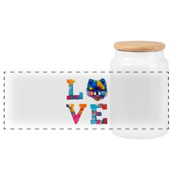 Pomeranian Love Colorful Dog Pop Art Design - Panoramic Cookie Jar with Wooden Lid - white - Front