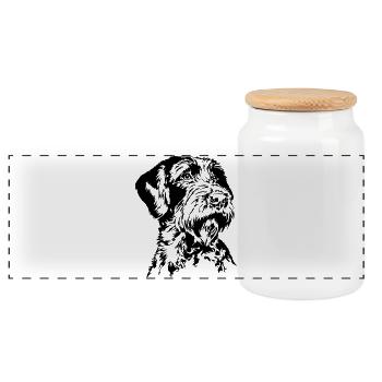 Korthals Griffon Portrait Hunde Jagdhunde Wilsigns - Panorama Keksdose mit Holzdeckel - Weiß - Vorne