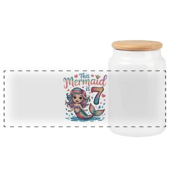 Mermaid 7th Birthday 7 Years - Panoramic Cookie Jar with Wooden Lid - white - Front