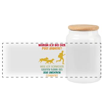 WHY DO I WORK AT THE POS? BECAUSE I - Panoramic Cookie Jar with Wooden Lid - white - Front