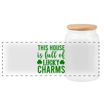 This House Is Full Of Lucky Charms - Panorama Keksdose mit Holzdeckel - Weiß - Vorne