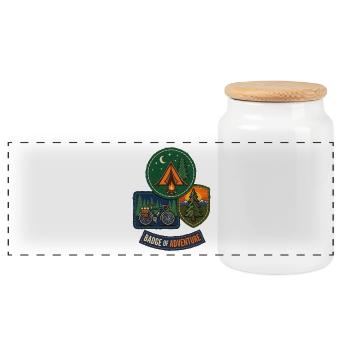 Badge of Adventure Vintage Patch Sticker - Panoramic Cookie Jar with Wooden Lid - white - Front