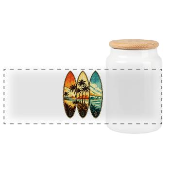Tropisches Surf-Triptychon - Panorama Keksdose mit Holzdeckel - Weiß - Vorne