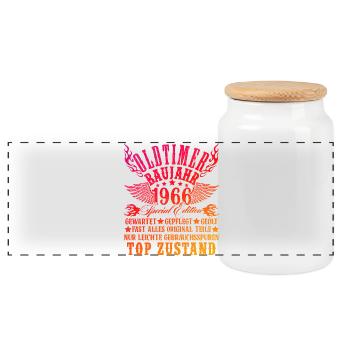 60. Geburtstag 60 Jahre Deko 1965 Geschenk Lustig - Panorama Keksdose mit Holzdeckel - Weiß - Vorne