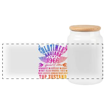 60th Birthday Man Woman 60 Years Decoration 1966 Gift - Panoramic Cookie Jar with Wooden Lid - white - Front