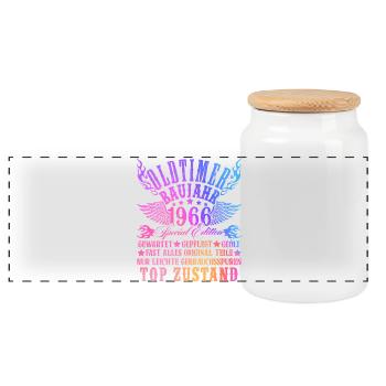 60th Birthday 60 Years Decoration 1965 Gift Funny - Panoramic Cookie Jar with Wooden Lid - white - Front
