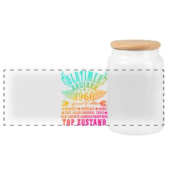 60th Birthday 60 Years Decoration 1965 Gift Funny - Panoramic Cookie Jar with Wooden Lid - white - Front