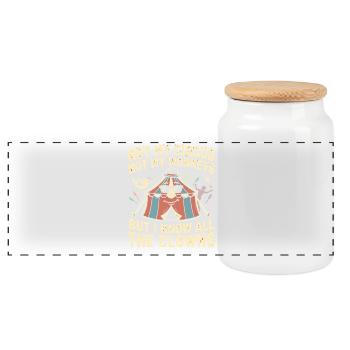 Not my circus, not my monkeys, I know al - Panoramic Cookie Jar with Wooden Lid - white - Front