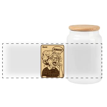 Vintage-Oma-Mmmhh-Ausdruck - Panorama Keksdose mit Holzdeckel - Weiß - Vorne