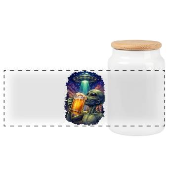 Extraterrestre buvant de la bière, OVNI - Boîte à biscuits avec couvercle en bois - blanc - Devant