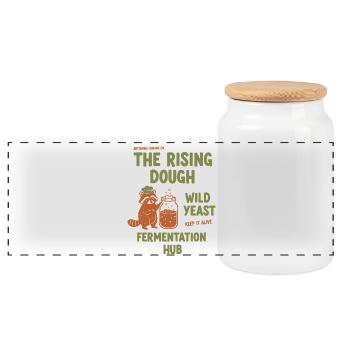 Sourdough Bread Baking Baker Wild Yeast Rising - Panoramic Cookie Jar with Wooden Lid - white - Front