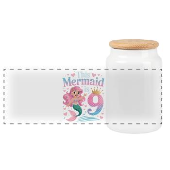 Sirène 9e anniversaire 9 ans - Boîte à biscuits avec couvercle en bois - blanc - Devant