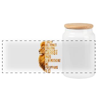 I Can Do All Things Christ Savior Lion Christian - Panoramic Cookie Jar with Wooden Lid - white - Front