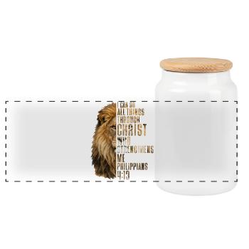 I Can Do All Things Christ Savior Lion Christian - Panoramic Cookie Jar with Wooden Lid - white - Front