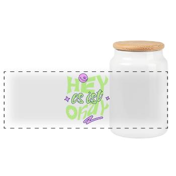 Hey, es ist okay – Retro Motivation Spruch - Panorama Keksdose mit Holzdeckel - Weiß - Vorne