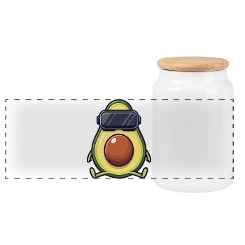 Sweet Avocado Vegan Gamer Cartoon Vegetables - Panoramic Cookie Jar with Wooden Lid - white - Front