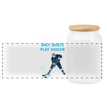 Hockey sur glace : seuls les idiots jouent au football ! - Boîte à biscuits avec couvercle en bois - blanc - Devant