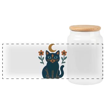 Chat de la lune aux fleurs nocturnes - Boîte à biscuits avec couvercle en bois - blanc - Devant