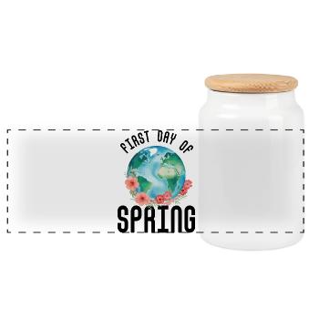 First Day Of Spring Happy Easter Ostara Spring - Panoramic Cookie Jar with Wooden Lid - white - Front