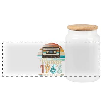 60-jähriges Jubiläum 1966 Geburtstagsgeschenk - Panorama Keksdose mit Holzdeckel - Weiß - Vorne