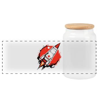 Illustrations éclaboussurées de la fusée cramoisie - Boîte à biscuits avec couvercle en bois - blanc - Devant