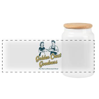 Baking sourdough bread with a golden crust - Panoramic Cookie Jar with Wooden Lid - white - Front