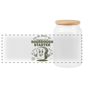 Sourdough Starter Bread Baking Baker Sourdough - Panoramic Cookie Jar with Wooden Lid - white - Front