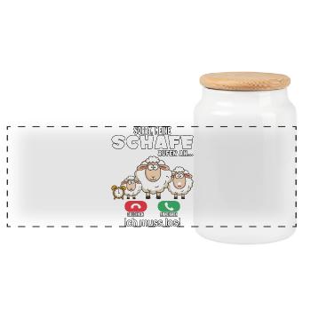 Sorry, my sheep are calling - Panoramic Cookie Jar with Wooden Lid - white - Front