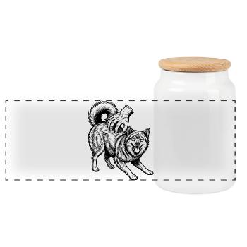 Eurasier | Popo murmurs - Panoramic Cookie Jar with Wooden Lid - white - Front