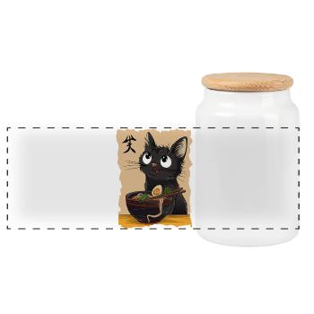 Funny black Cat eating Ramen Noodles Japan Food - Panorama Keksdose mit Holzdeckel - Weiß - Vorne