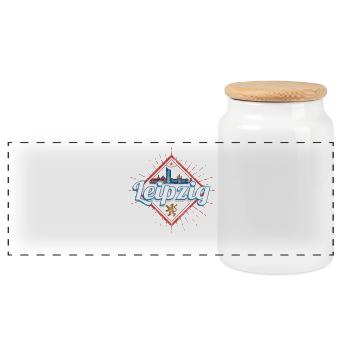 Leipzig, Allemagne, Saxe, souvenir vintage - Boîte à biscuits avec couvercle en bois - blanc - Devant
