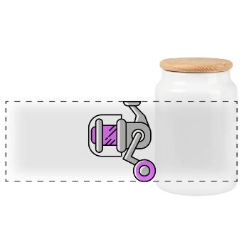 Fishing reel icon icon - Panoramic Cookie Jar with Wooden Lid - white - Front