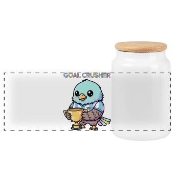 Kawaii Eagle Goal Crusher Soccer Sticker - Panoramic Cookie Jar with Wooden Lid - white - Front