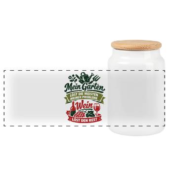 My Garden Solves My Problems - Wine Saying - Panoramic Cookie Jar with Wooden Lid - white - Front