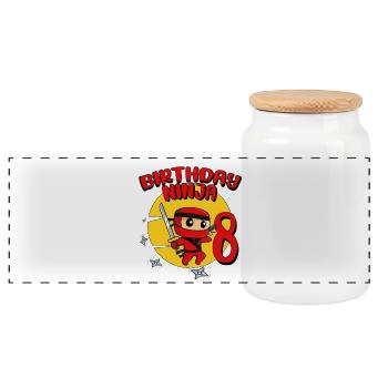 Birthday Ninja 8 Year Old Birthday Party Gift - Panoramic Cookie Jar with Wooden Lid - white - Front