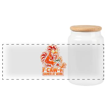 F-Caw-F Gamer At Work Gaming Rooster Humor Funny - Panoramic Cookie Jar with Wooden Lid - white - Front
