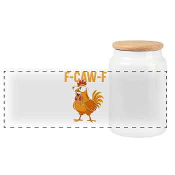 F-Caw-F Cool Rooster Humor Saying Funny Animals - Panoramic Cookie Jar with Wooden Lid - white - Front