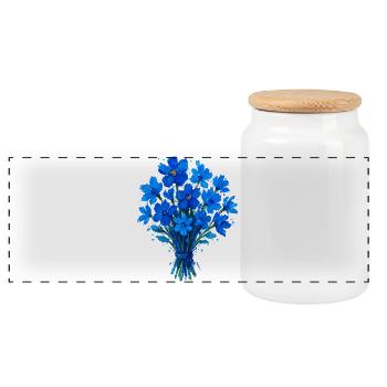 Blaues Aquarellbouquet - Panorama Keksdose mit Holzdeckel - Weiß - Vorne