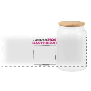 Jugendweihe 2026 Guestbook for Teenage Girls - Panoramic Cookie Jar with Wooden Lid - white - Front