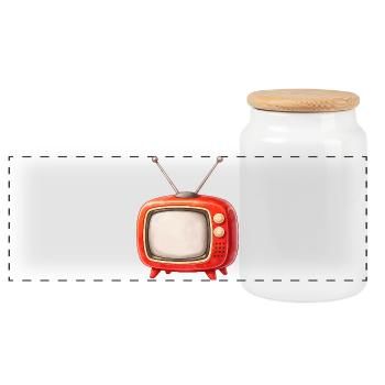 Retro Fernseher Illustration  - Panorama Keksdose mit Holzdeckel - Weiß - Vorne