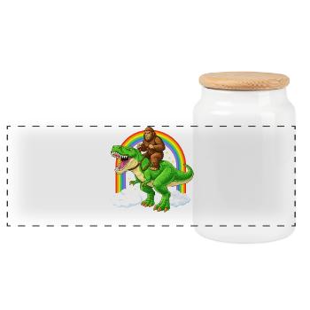 Bigfoot Reitet T-Rex Dinosaurier Regenbogen - Panorama Keksdose mit Holzdeckel - Weiß - Vorne