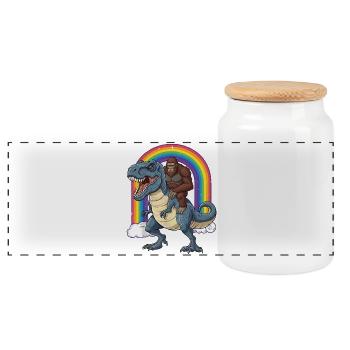 Bigfoot Reitet T-Rex Dinosaurier Regenbogen - Panorama Keksdose mit Holzdeckel - Weiß - Vorne