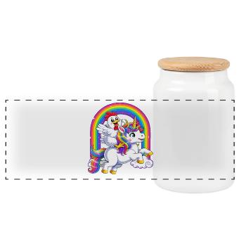 Huhn Reitendes Einhorn Liebhaber Regenbogen Lustig - Panorama Keksdose mit Holzdeckel - Weiß - Vorne