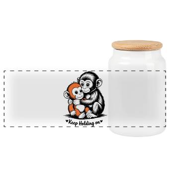 Hugging Monkey Duo - Panoramic Cookie Jar with Wooden Lid - white - Front