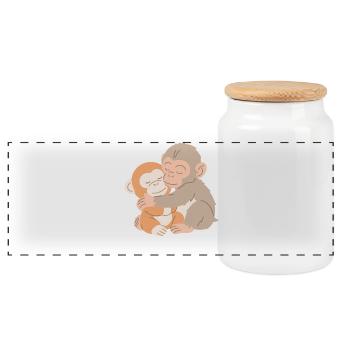 Hugging Monkeys Embrace - Panoramic Cookie Jar with Wooden Lid - white - Front