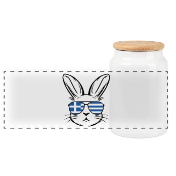Griechische Oster-griechische Flagge Osterhase - Panorama Keksdose mit Holzdeckel - Weiß - Vorne