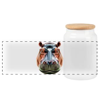 Nilpferd Flusspferd Mama Hippopotamus Cooles Hippo - Panoramic Cookie Jar with Wooden Lid - white - Front