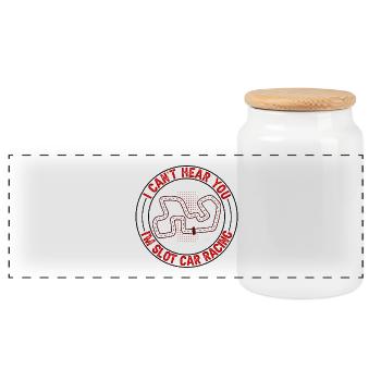 Can't Hear You I'm Slot Car Racing Gift Idea - Panoramic Cookie Jar with Wooden Lid - white - Front